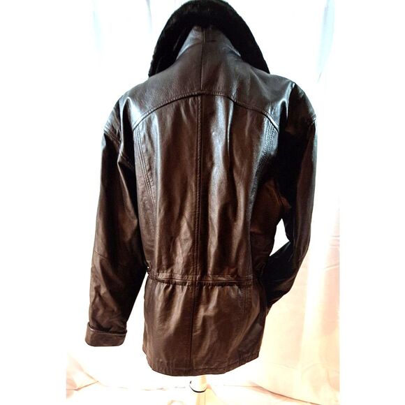 Donna Pelle Vintage Brown Leather Coat Faux Fur Collar Size S - Picture 5 of 16